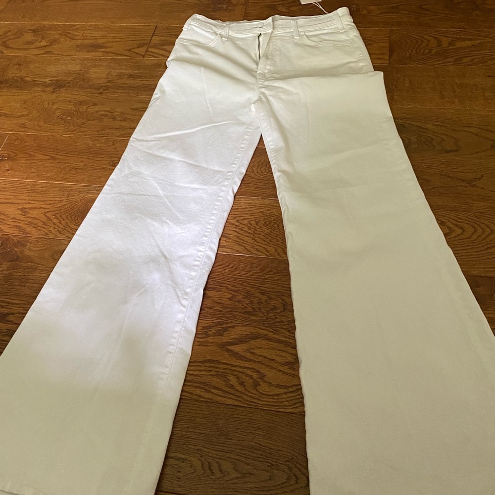MOTHER White Wide-Leg Flare Jeans